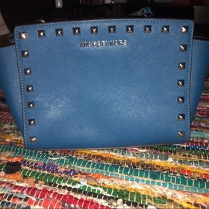 Michael Kors Selma Studded Blue Messenger Bag